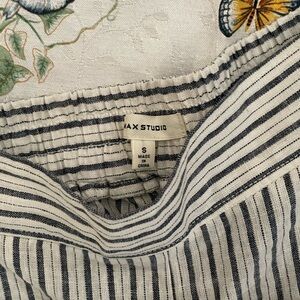 MAX STUDIO NAVY & WHITE PULL UP LINEN PANT SZ S LINEN BLEND